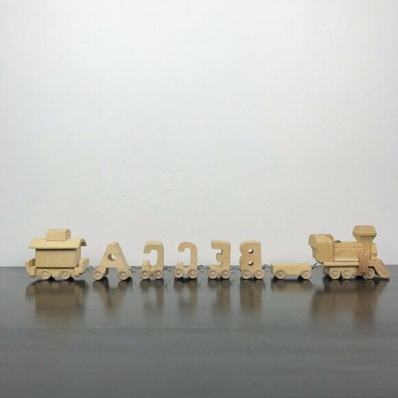 Vintage 80s Wooden Train Set Spells BECCA Rebecca 8 Pieces - Picture 7 of 11